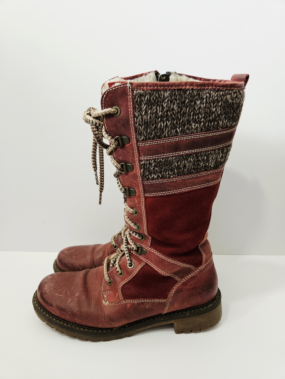 Bos & Co. Holden Wool Lined Leather Boots Size 40 US 9 - 9.5 Red Knee High - Picture 2 of 8